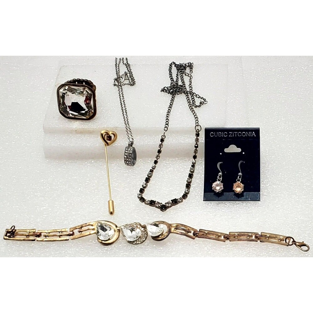 Vintage to Modern Costume Jewelry Lot 6pc – Rhinestone, Cubic Zirconia,...